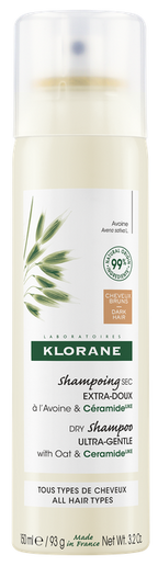 KLORANE Auzas un keramīds sausais šampūns brūniem un tumšiem matiem, 150 ml