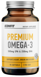 ICONFIT Premium Omega 3 mīkstās kapsulas: 500 mg EPA, 250 mg DHA, 90 gab.