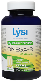 LYSI Omega-3 ar D3 un E vitamīniem imunitātes stiprināšanai, 100 kapsulas