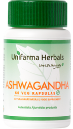 Ašvaganda kapsulas UNIFARMA HERBALS, 60 gab.