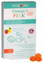 NORSAN Omega-3 želejas konfektes ar zemeņu un citronu gardu, 45 gab. (Zivju eļļa)