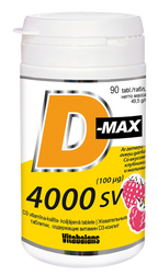 VITABALANS D-Max – 4000 SV košļājamās tabletes ar D vitamīnu (100 µg), 90 gab.