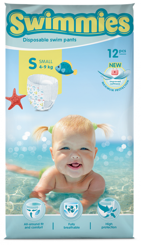 MOLTEX Swimmies S peldēšanas biksītes (4-9 kg), komplektā 12 gab.
