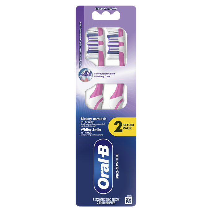 ORAL-B Pro-3DWhite zobu birste Whitening Clean, vidēja stingruma, 2 gab.