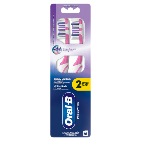 ORAL-B Pro-3DWhite zobu birste Whitening Clean, vidēja stingruma, 2 gab.