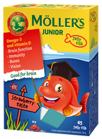 MÖLLER'S Junior Želejas Zivtiņas ar Zemeņu Garšu un Zivju Eļļu, 45 gab.
