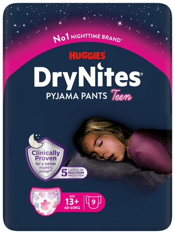 HUGGIES DryNites Teen girl 13+, 49-60kg biksītes, 9 gab.