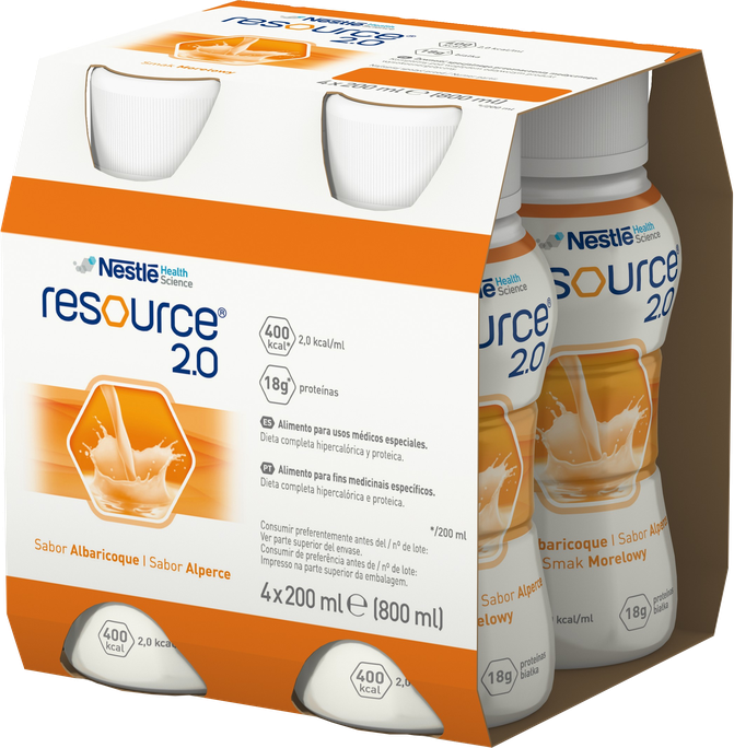 NESTLE Resource 2.0 ar aprikožu aromātu - 200 ml, 4 pudeles