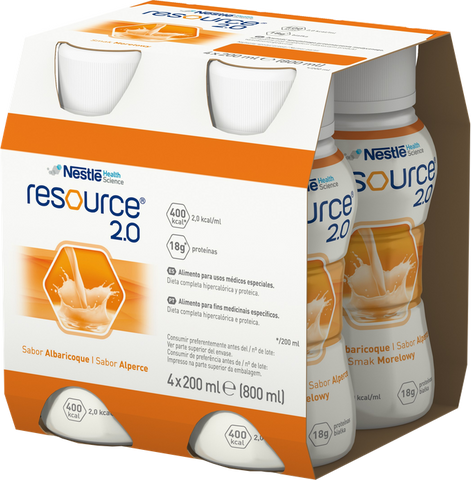 NESTLE Resource 2.0 ar aprikožu aromātu - 200 ml, 4 pudeles