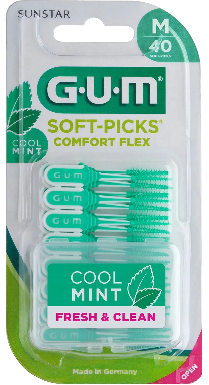GUM Soft-Picks Comfort Flex Medium Mint starpzobu birstīte, 40 gab.