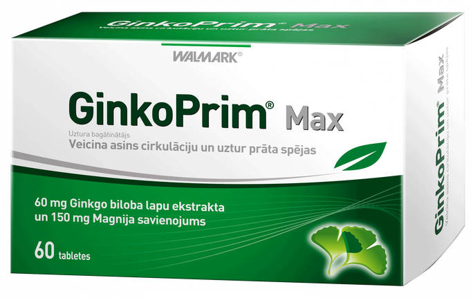 GinkoPrim MAX 60 mg tabletes — 60 iepakojumā