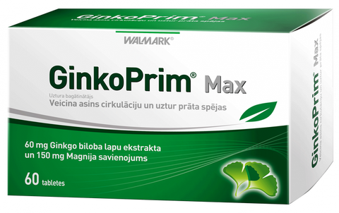 GinkoPrim MAX 60 mg tabletes — 60 iepakojumā