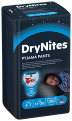 HUGGIES DryNites autiņbiksītes zēniem, 4-7 gadi, 10 gab.