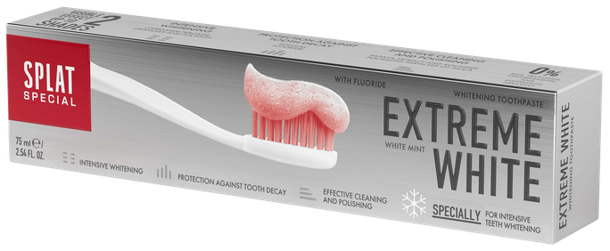 SPLAT Special Extreme White zobu pasta 75 ml — balinošā un pulējošā formula
