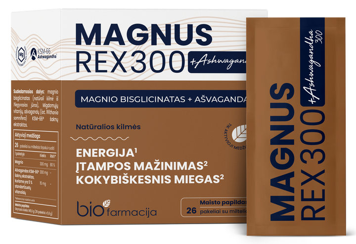 Magnus Rex 300 ar Ašvagandu 300 — pulveris paciņās, 26 gab.