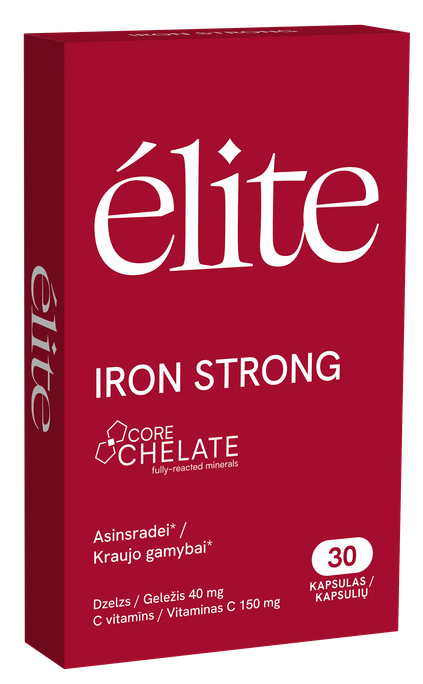 ELITE Iron Strong 30 kapsulu porcija ar dzelzi un C vitamīnu