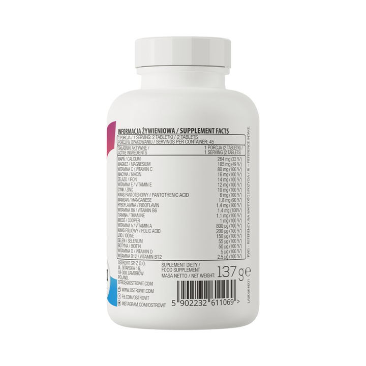 OstroVit Vit&Min 100% 30 tabletti – vitamiinid ja mineraalid igapäevaseks energiaks – agmarket.lv
