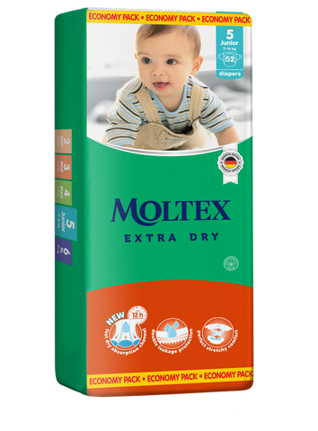 MOLTEX Extra Dry Junior, 52 autiņbiksītes — sausums līdz 12 stundām