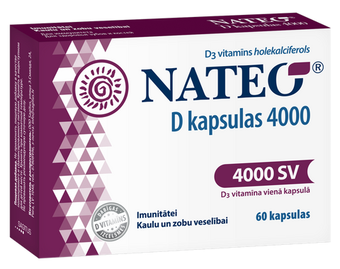 NATEO D3 vitamīna kapsulas 4000 vienības, 60 kapsulas