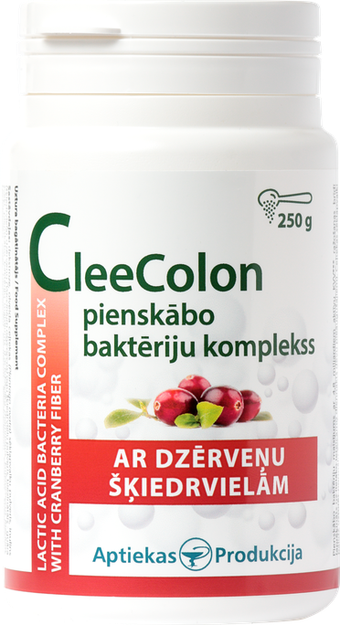 CleeColon Pienskābo Baktēriju Komplekss ar Dzērveņu Šķiedrvielām – Pulveris 250 g, APTIEKAS PRODUKCIJA