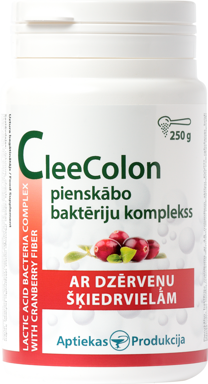 CleeColon Pienskābo Baktēriju Komplekss ar Dzērveņu Šķiedrvielām – Pulveris 250 g, APTIEKAS PRODUKCIJA