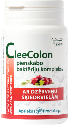 CleeColon Pienskābo Baktēriju Komplekss ar Dzērveņu Šķiedrvielām – Pulveris 250 g, APTIEKAS PRODUKCIJA