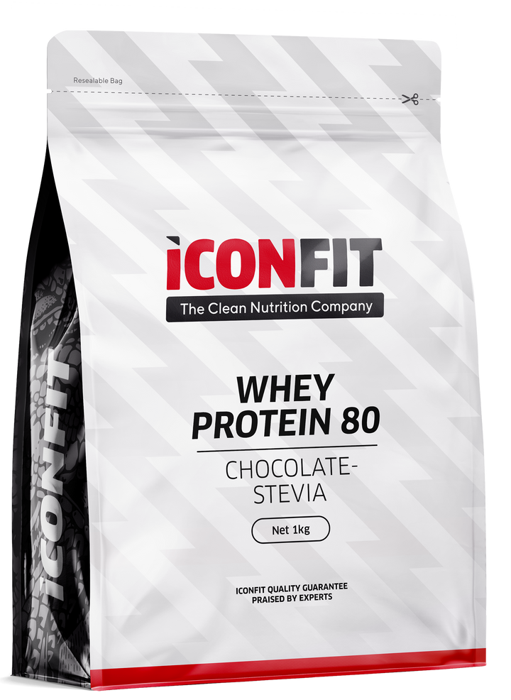 ICONFIT Whey Protein 80 - Šokolādes garšas pulveris ar STĒVIJU, 1000 g