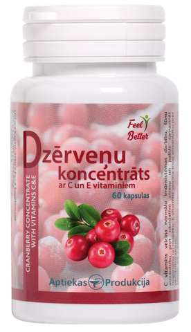 APTIEKAS PRODUKCIJA Dzērveņu Ekstrakts Ar Vitamīniem C Un E, 60 kapsulas