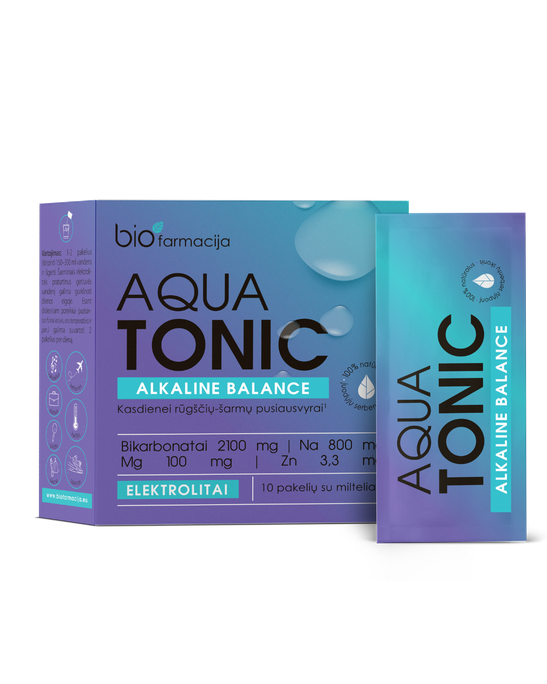 BIOFARMACIJA Aqua Tonic Alkaline - 10 paciņu iepakojums ar sārmainiem elektrolitiem