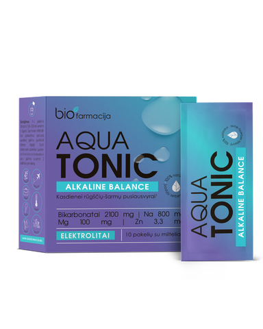 BIOFARMACIJA Aqua Tonic Alkaline - 10 paciņu iepakojums ar sārmainiem elektrolitiem