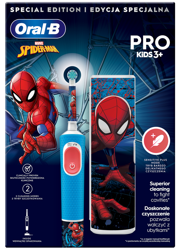 Oral-B Pro Kids Spiderman elektriskā zobu birste ar ceļojumu etui