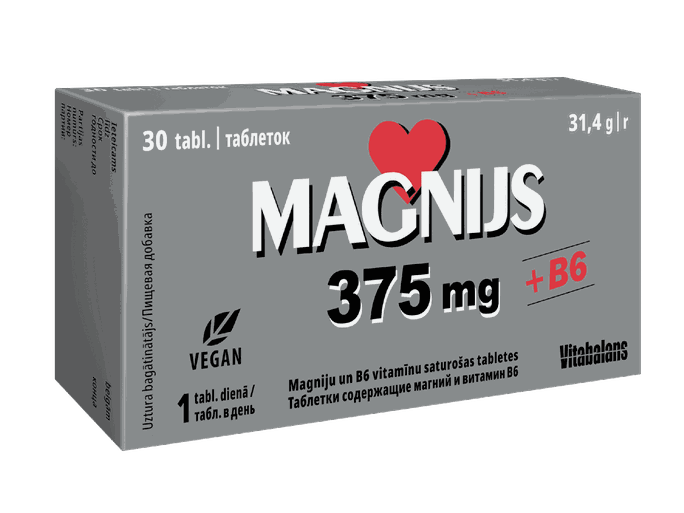 Magnijs 375 mg ar B6 vitamīnu – VITABALANS tabletes (30 gab.)