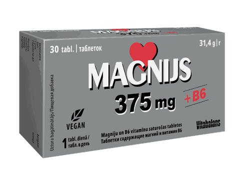 Magnijs 375 mg ar B6 vitamīnu – VITABALANS tabletes (30 gab.)