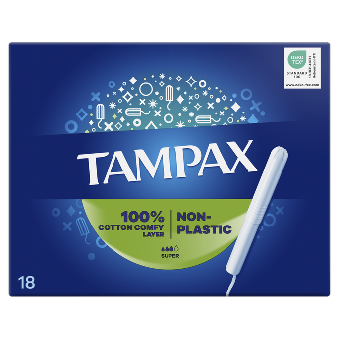 Super tamponi Tampax bez plastmasas, 18 gab.