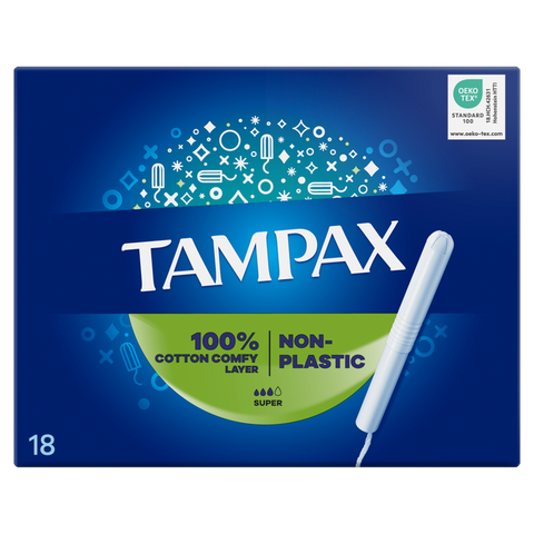 Super tamponi Tampax bez plastmasas, 18 gab.