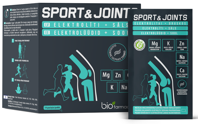 Bio Magnijs + Bio Kālijs BIOFARMACIJA, Elektrolītu-Sports & Locītavu komplekss, pulveris, 14 paciņas