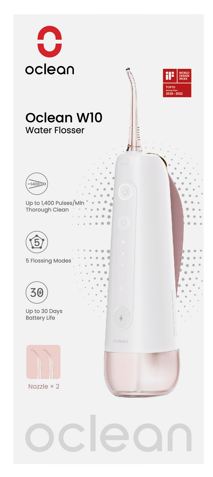 OCLEAN W10 Rozā starpzobu irrigators, 1 vienība
