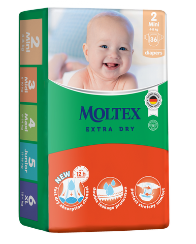 MOLTEX Extra Dry Mini 2 autiņbiksītes, 36 gabali