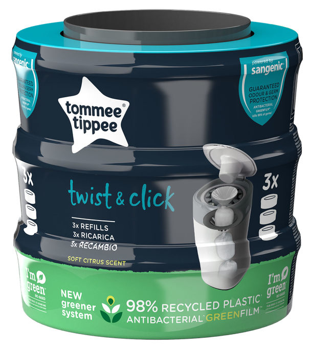 TOMMEE TIPPEE Sangenic Twist 3 kastītes netīriem autiņbiksītēm