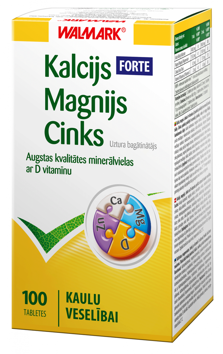 WALMARK Kalcija-Magnija-Cinka FORTE tabletes 100 gab.
