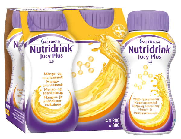 NUTRICIA Nutridrink Jucy Plus Mango un Ananasu Garšas Dzēriens 200 ml, 4 iepakojumi