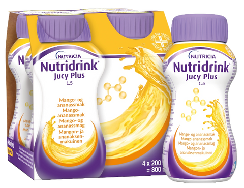 NUTRICIA Nutridrink Jucy Plus Mango un Ananasu Garšas Dzēriens 200 ml, 4 iepakojumi