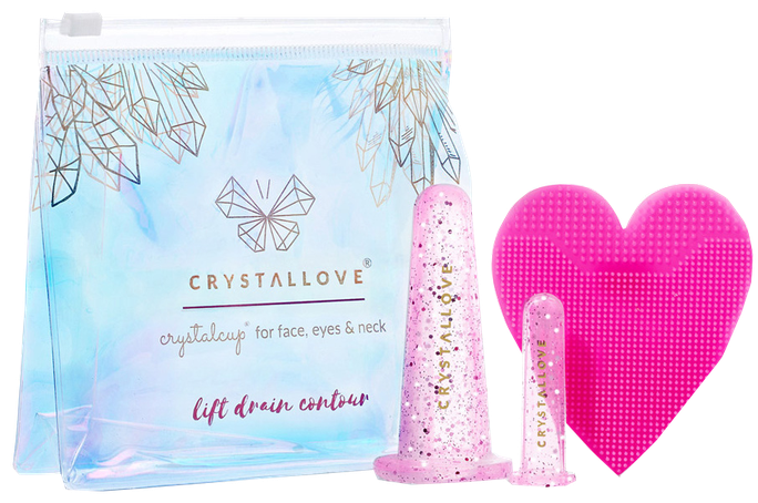 CRYSTALLOVE Rožu silikona masāžas bankas – sejas kopšanas komplekts