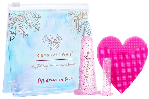CRYSTALLOVE Rožu silikona masāžas bankas – sejas kopšanas komplekts