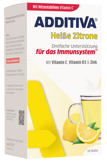ADDITIVA Karstais dzēriens ar Citronu, C vitamīnu, Cinku un D3 vitamīnu, 10 paciņas
