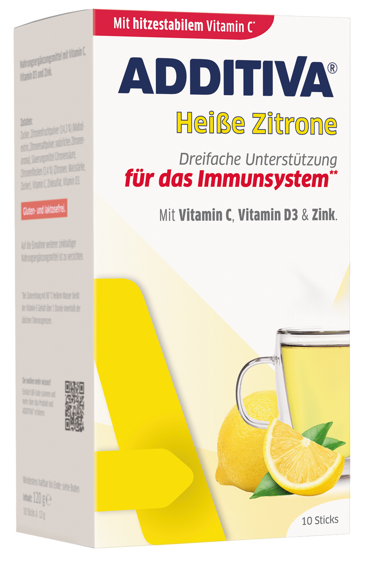 ADDITIVA Karstais dzēriens ar Citronu, C vitamīnu, Cinku un D3 vitamīnu, 10 paciņas