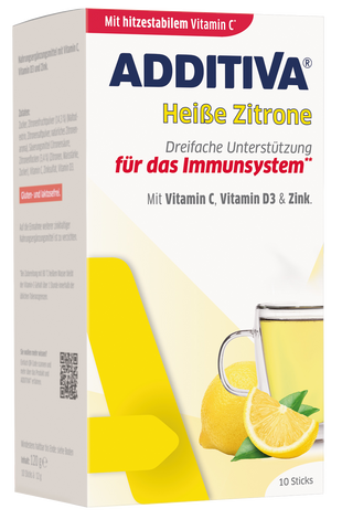 ADDITIVA Karstais dzēriens ar Citronu, C vitamīnu, Cinku un D3 vitamīnu, 10 paciņas