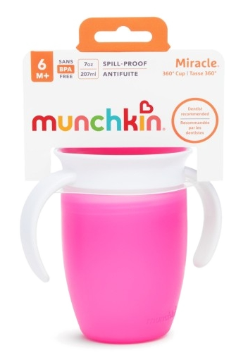 MUNCHKIN Miracle 360 — rozā mācību krūzīte 6+ mēnešu vecumam, 207 ml