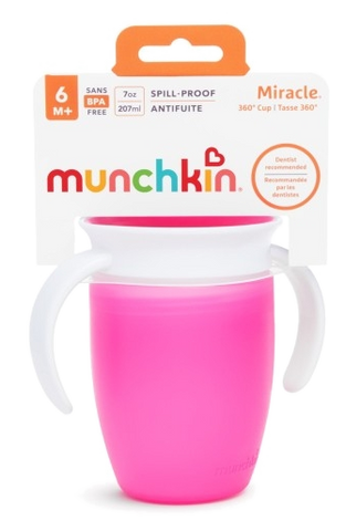MUNCHKIN Miracle 360 — rozā mācību krūzīte 6+ mēnešu vecumam, 207 ml
