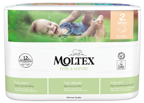 MOLTEX Pure & Nature 2 Mini autiņbiksītes (3-6 kg), 38 gab.